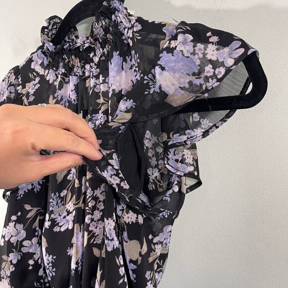 Great Jones Rent The Runway Black Floral Crinkle Chiffon Blouse Size XS - Picture 5 of 8